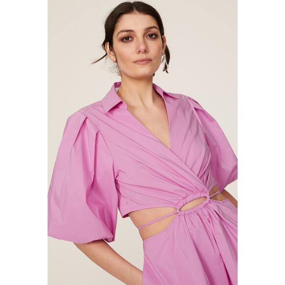 Jonathan Simkhai Aulora Pink Cut Out Short Sleeve A-Line Mini Dress Size Small - Picture 4 of 16